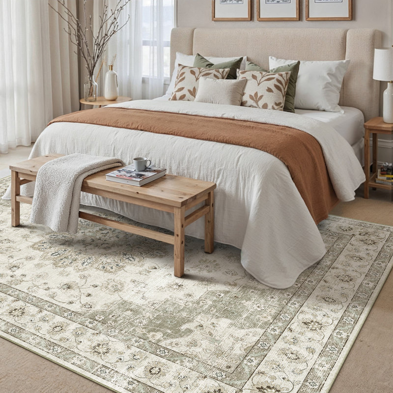 Riley Beige Oriental Area Rug, Rectangle 6' x 9'