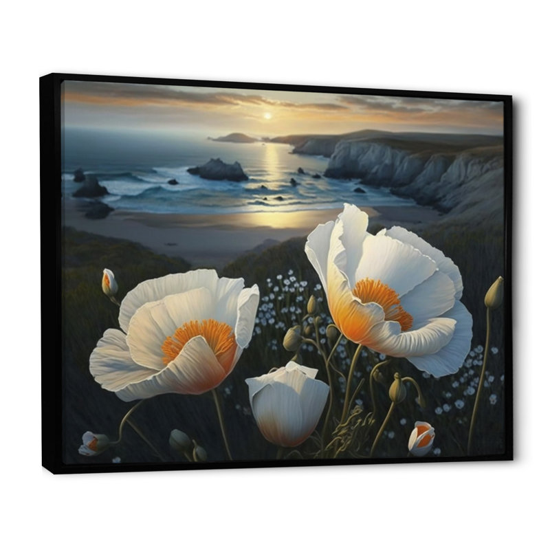 «White Flowers by the Coast III», reproduction sur toile, L 20 po x H 12 po, Toile avec cadre flottant noir