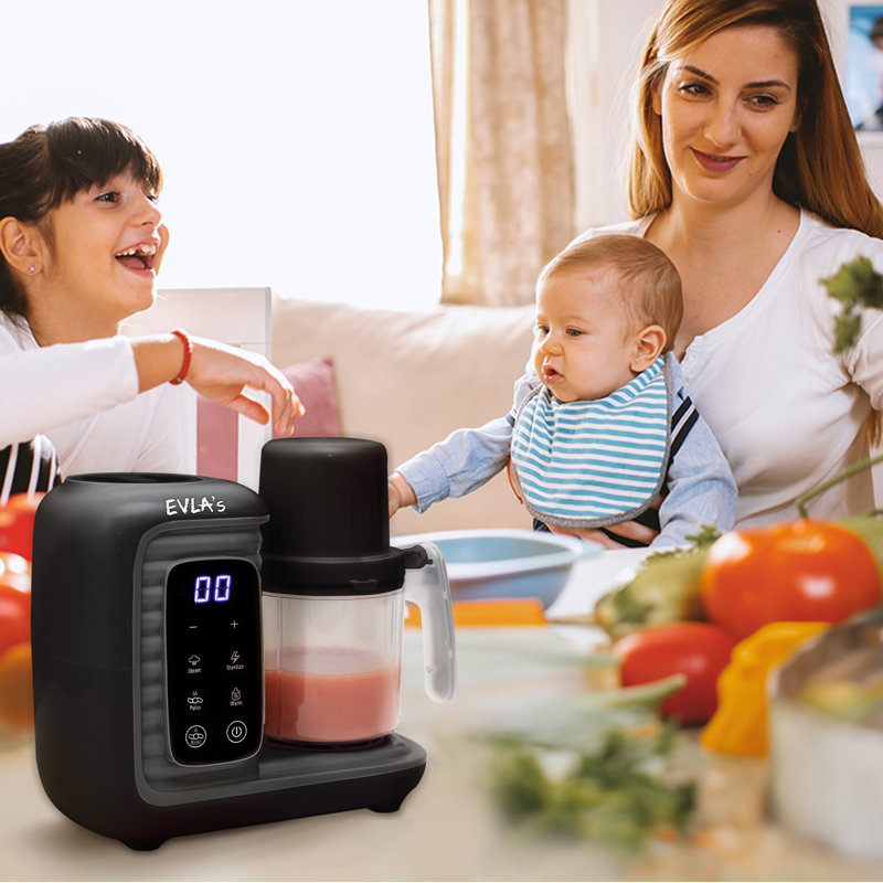 EVLA's Dark Grey Electric Baby Food Processor with Steaming Baskets