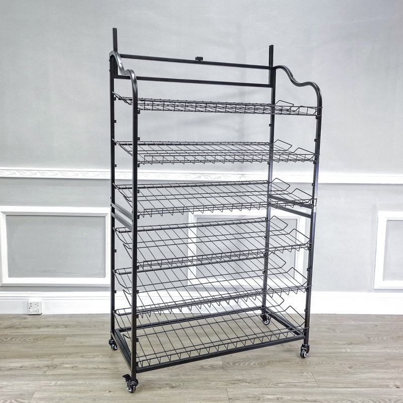 Large support de présentation sur roulettes en métal, 6 tablettes avec support d'en-tête, l 39,5 po x P 18,5 po x H 67,8 po