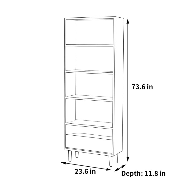 Leithgow, (4 Shelves) 73.6"H x 23.6"W x 11.8"D