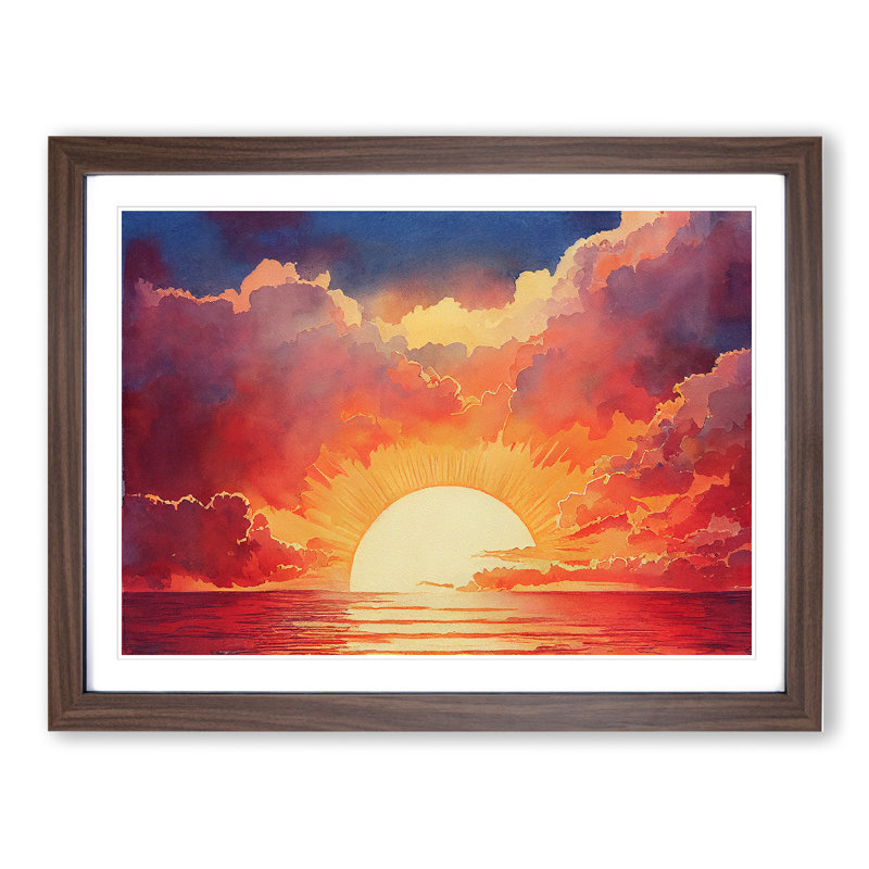 Welcoming Sunset Seascape - Framed Print, 25cm H x 34cm W x 2cm D, Walnut Framed