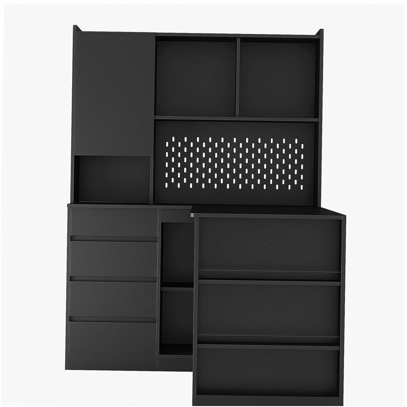Bureau en L avec tiroirs, bibliothèque et garde-robe, avec lumières DEL, table d'angle moderne, bureau à domicile