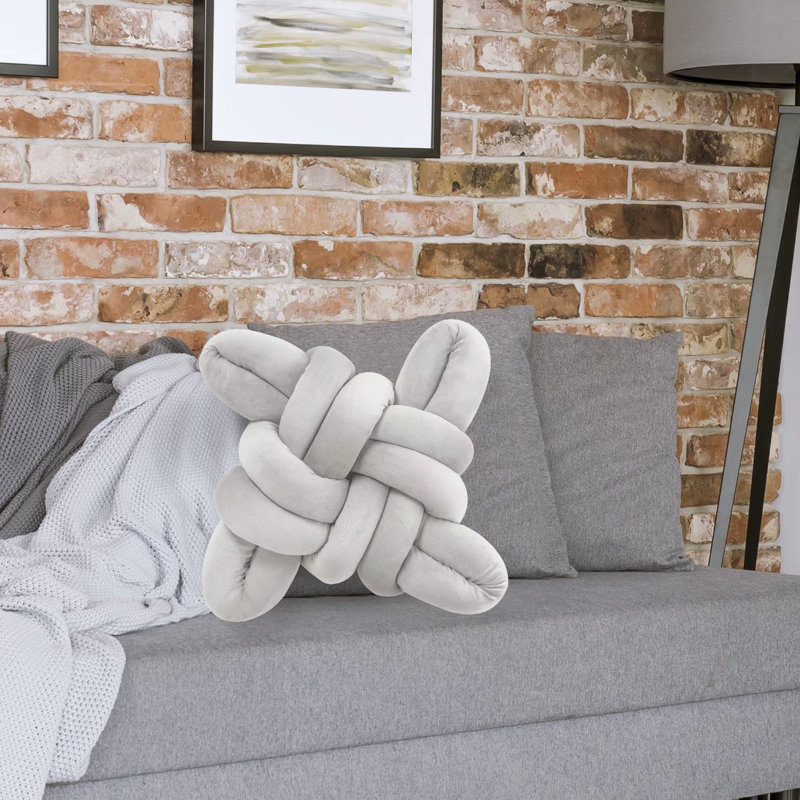 Velvet Knot Throw Pillow, Gray