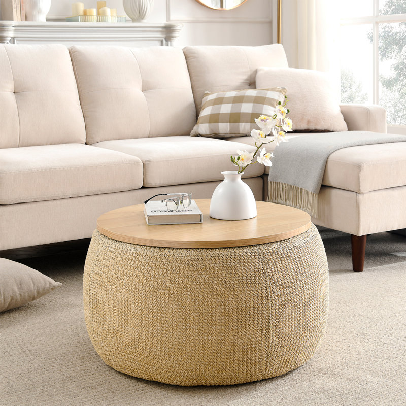 Round Storage Ottoman/End Table - Natural