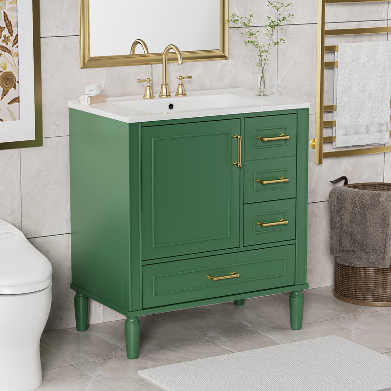 Meuble-lavabo simple 30 po avec comptoir en céramique, Vert