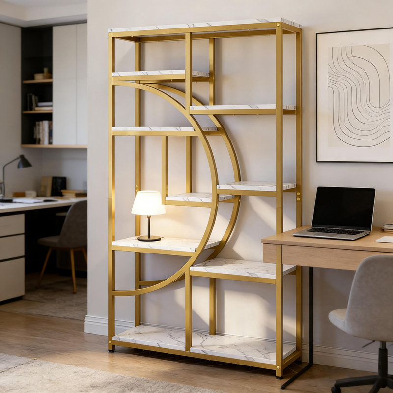 Metal Frame Hudock with open storage, Gold+White