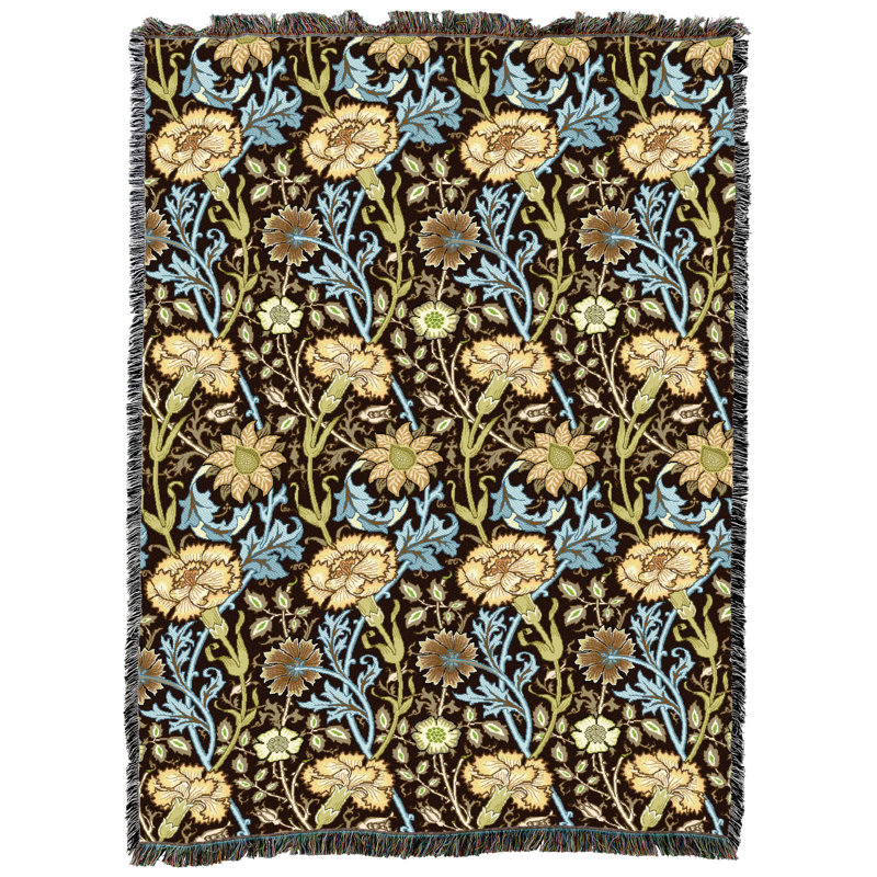 Pure Country Weavers William Morris Pink and Rose Latte Blanket XL - Arts & Crafts - Gift Tapestry Throw Woven from Cotton - Made in The USA (82x62)