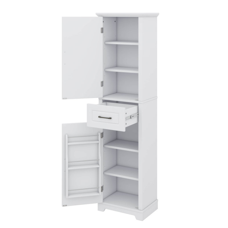 Grand meuble de rangement autoportant pour salle de bain avec porte double à tiroir simple et tablette flexible