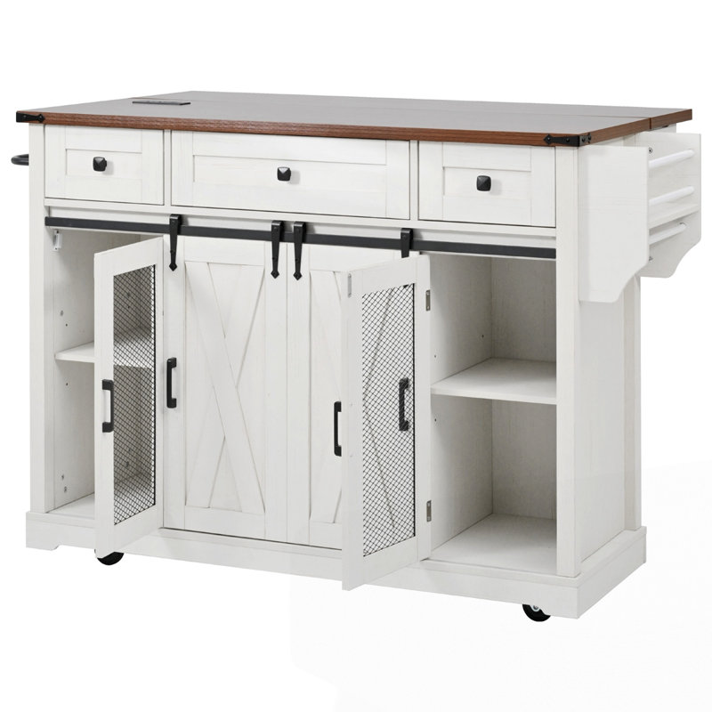 58" Farmhouse Kitchen Island with Storage, White