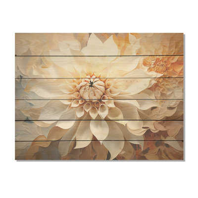 Fleur de dahlia blanc minimaliste - art mural en bois de dahlia sur bois de pin naturel