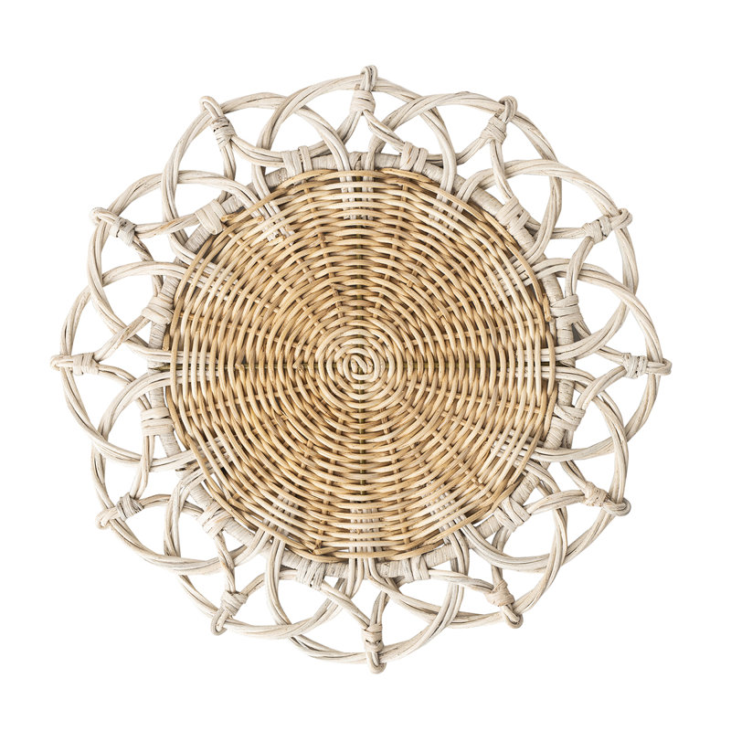 Provence Rattan Placemat, Whitewash/Natural, 15.25"W x 15.25"L