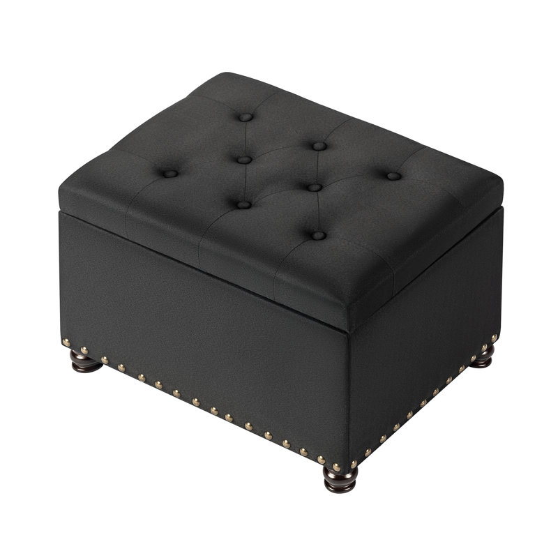 Repose-pieds de rangement rectangulaire capitonné de 23,6 po Cosmas, Noir