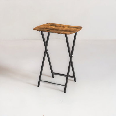 Rathore Rustic Industrial Wooden Folding Side Table with Storage End Tables Living Room Furniture
