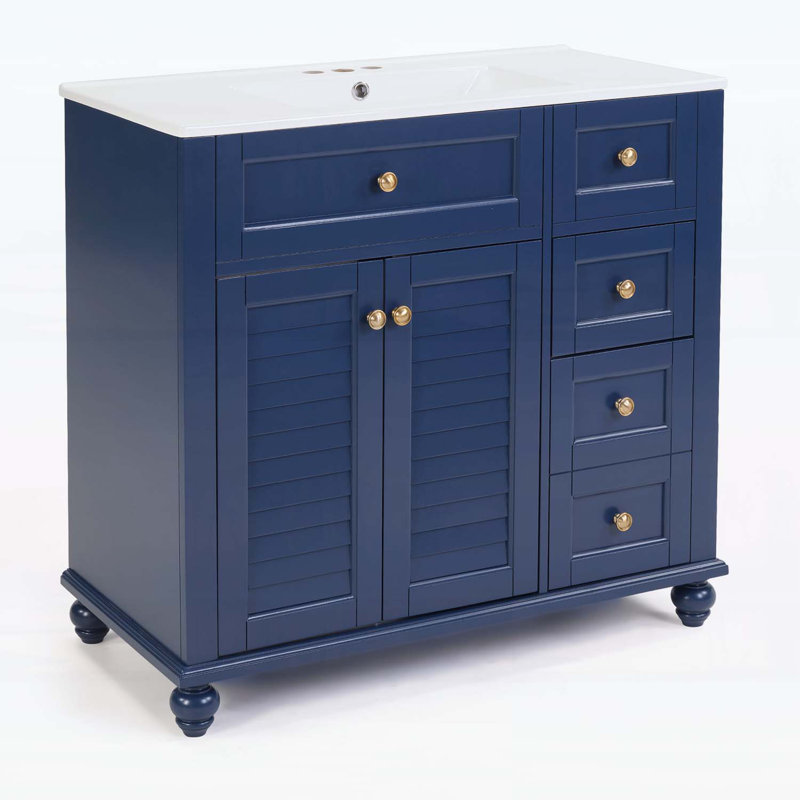 Meuble-lavabo de 36 pouces avec lavabo et tiroirs à fermeture en douceur, Bleu