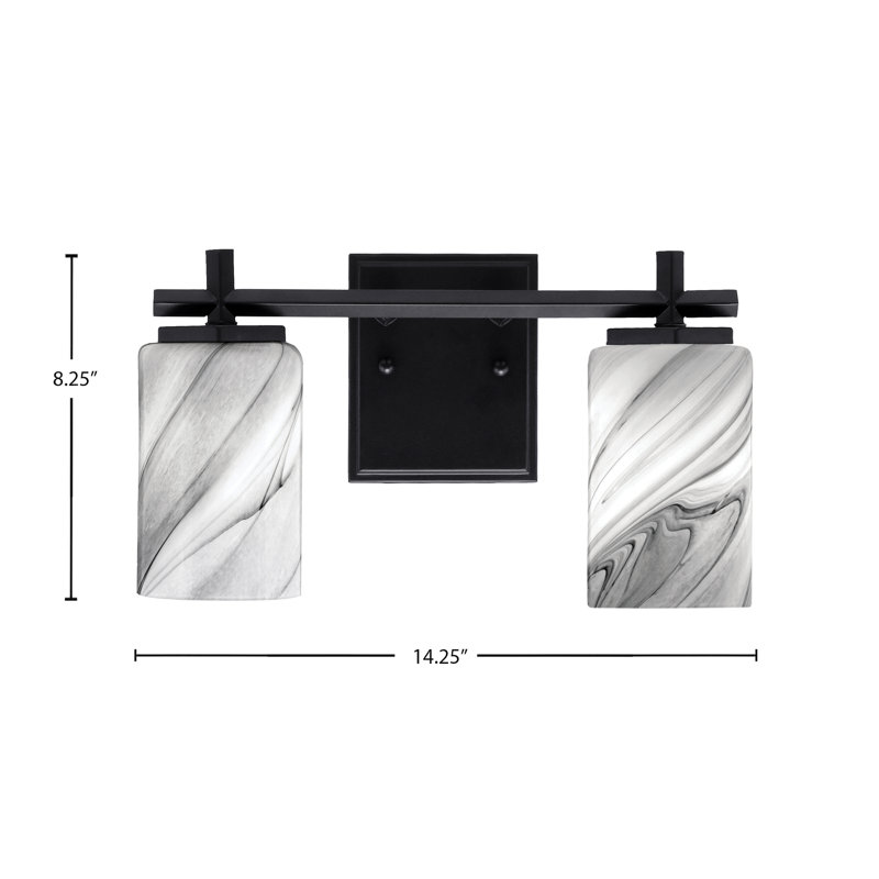 Barre d'éclairage de salle de bain 2 lumières Mariko avec verre tourbillon onyx de 4 po, Noir mat, 2 lumières