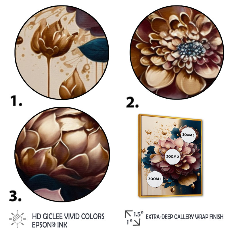 «Deep Pink Dahlia Floral Design II», art mural sur toile floral et botanique, H 44 po x l 34 po x P 1,5 po