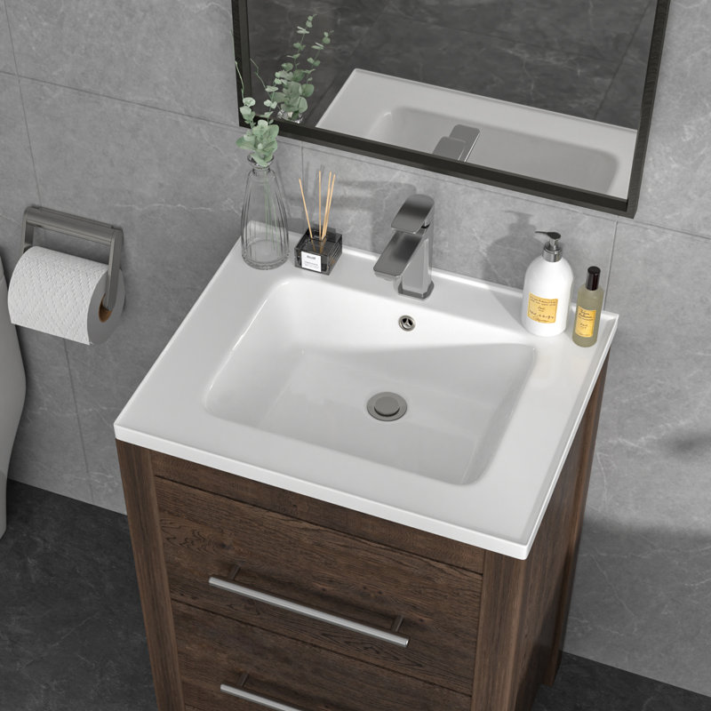 24"L x 18"W Bathroom Vanity Top Ceramic Drop In Single Basin Bathroom Sink with One Faucet Hole(No Base), 24" L x 18" W