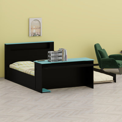 Lit de jour fonctionnel avec lit gigogne, bureau intégré, éclairage à DEL et ports USB