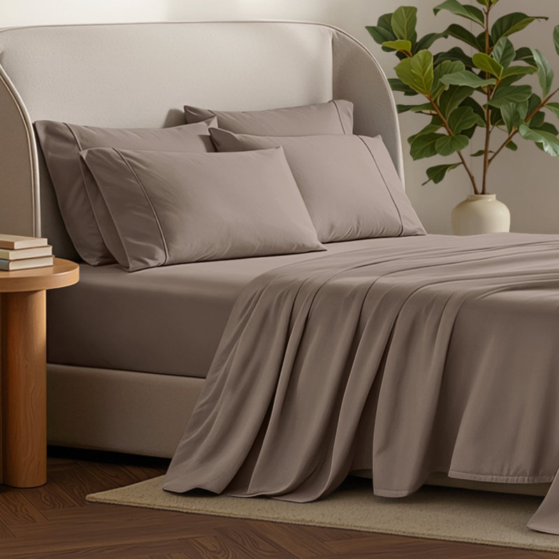 Microfiber Sheet Set with Bonus Pillowcase Set, Full XL, Taupe