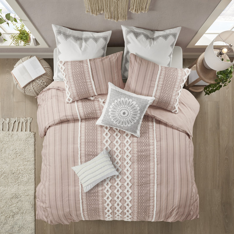 Ensemble d'édredon en coton 3 pièces Imani, Édredon pour très grand lit + 2 taies décorativ, Rougir
