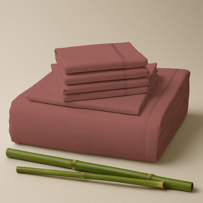 Premium Rayon From Bamboo Blend Sheet Set With Deep Pockets, Cooling and Breathable, Salmon