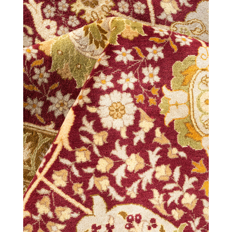 Tapis unique en laine noué à la main 9 pi 3 po x 12 pi 5 po nouvel âge Hayner - rouge / beige / caramel