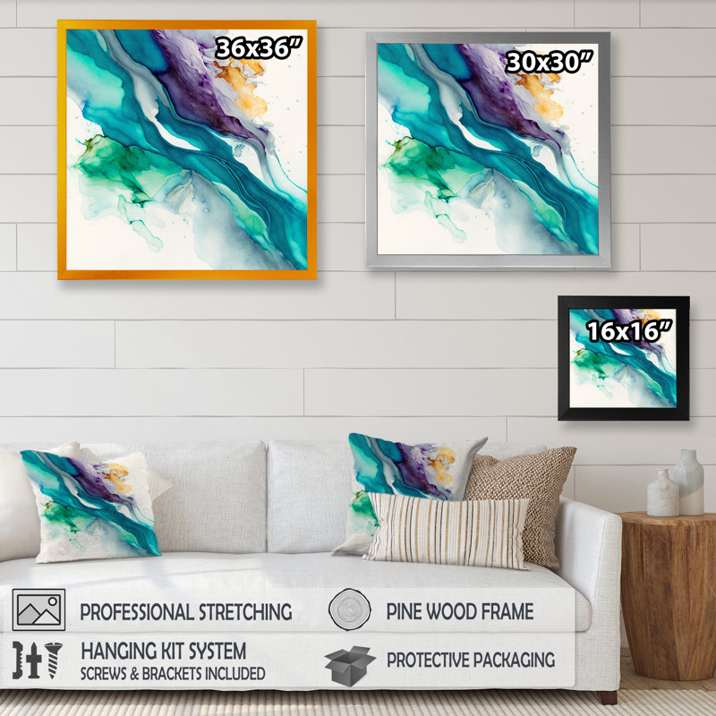 «Tropical Turquoise Joyfulness III», reproduction sur toile, L 24 po x H 24 po, Toile avec cadre photo noir