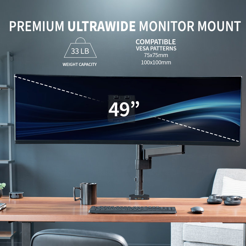 ErgoFlex Ultrawide 49" Aluminum Monitor Desk Mount with USB Ports