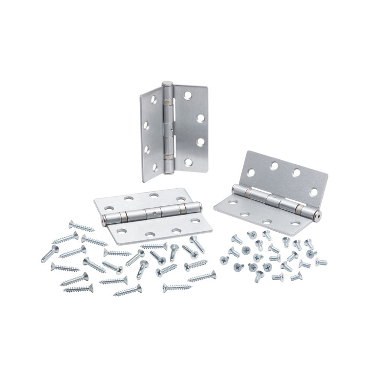 Chrome Ball-Bearing Hinge with Non-Removable Pin, 4.5 x 4 inch, Set of 3