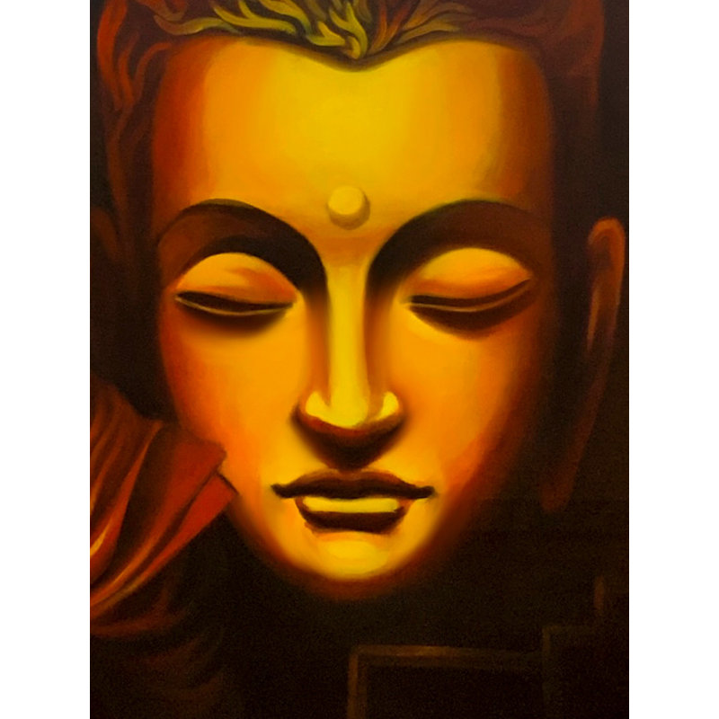 Bouddha vénéré par un moine | Peinture de Mk Goyal