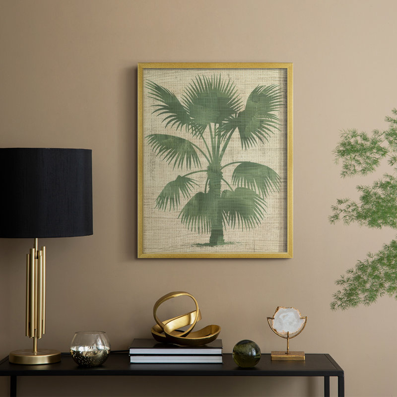 «Burlap Palm Silhouette I», reproduction encadrée - bois massif, H 30 po x l 24 po, Doré