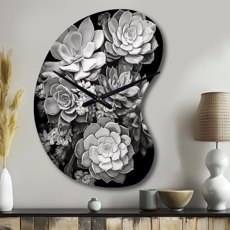 Horloge murale florale grise, noire et grasse, Petit