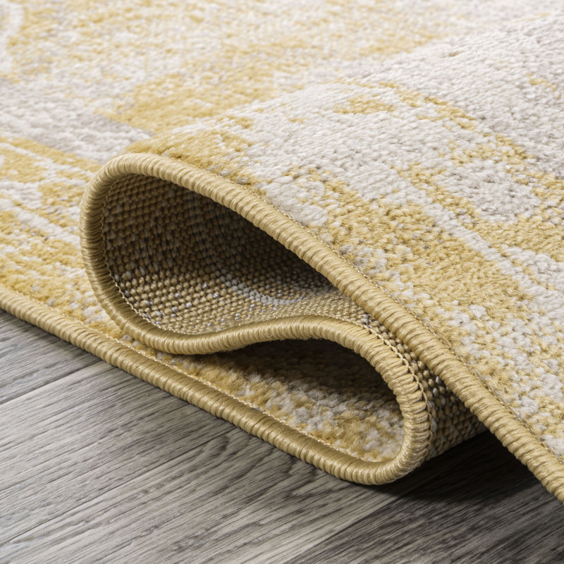 Marlik Ornate Medallion Modern Yellow/Cream Rug, Runner 2'2" x 8'