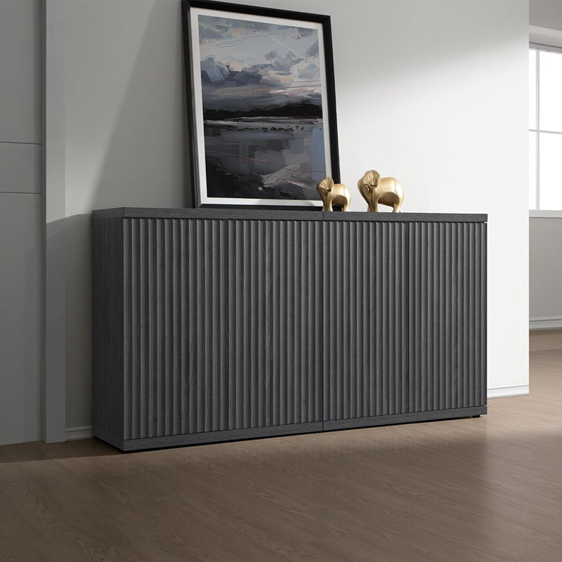 Crédence moderne cannelée avec portes et tablettes - ensemble 3 pièces