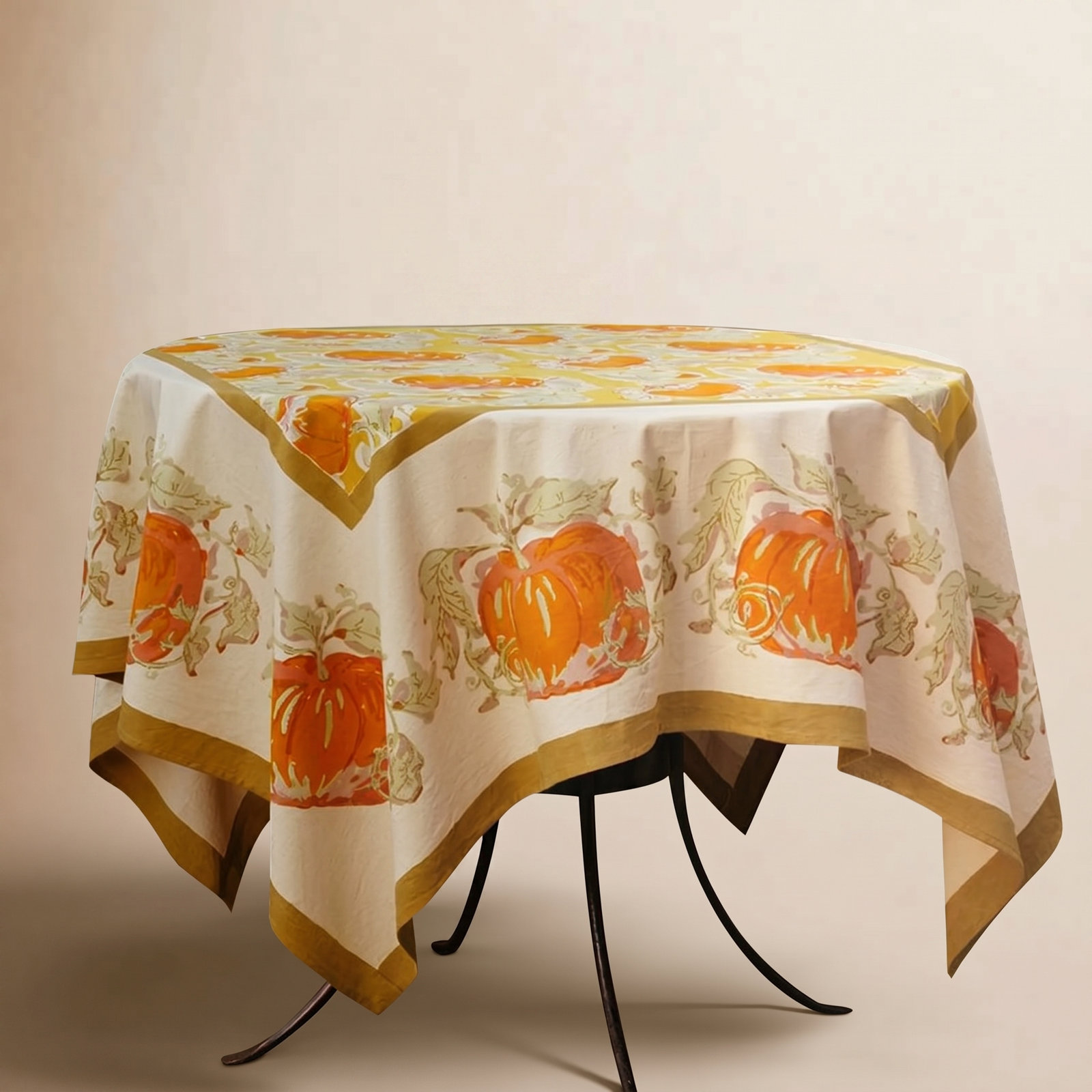 Cotton Tablecloth, 90" L x 90" W, Yellow