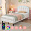 3ft Single Upholstered Bed with LED Adjustable Shell Headboard, Soft Velvet Bed Frame, Solid Wood Slats, No Box Spring Needed, Easy Assembly, Cream White, 90x190cm
