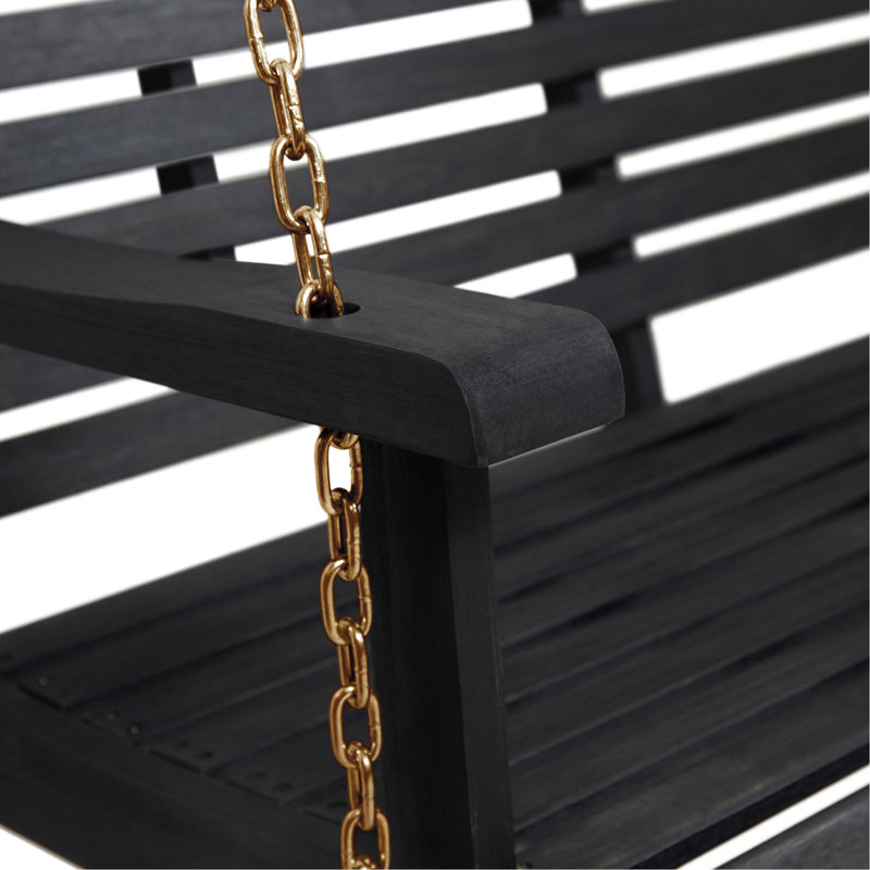 Relax On A Dark Grey Wood Porch Swing With Slat Seating In Grey, Frame, 44.00W X 19.75D Seat