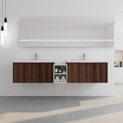 Armoire de salle de bain 84 po avec lavabo, poignée en métal rouille et meuble-lavabo 84 po