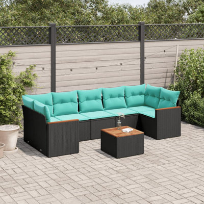 Ensemble de canapé de patio 8 pièces avec coussins en rotin noir pour l'extérieur