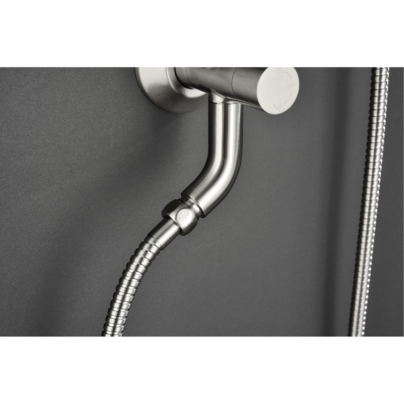 Collection de douche en nickel brossé avec pomme de douche à effet de pluie de 10 po, douche à 4 poignées, barre coulissante ajustable et porte-savon simulé