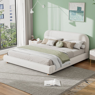  Très grande tête de lit courbée en tissu Boucle, sans sommier