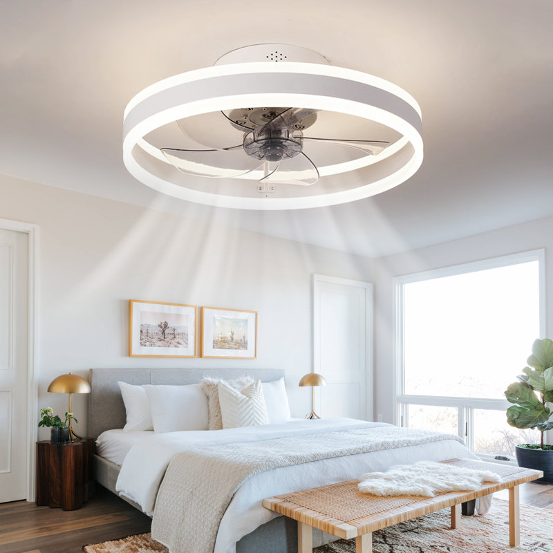 Ventilateur de plafond avec lumières DEL Lashowna, Blanc