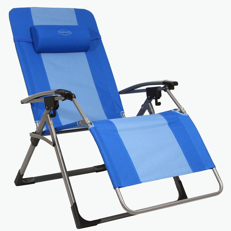 Kamp-Rite Outdoor Folding Reclining Zero Gravity Chair w/ Headrest Pillow, Blue