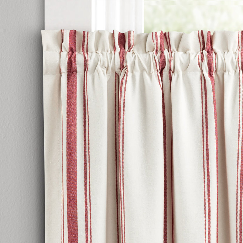 Red and White Striped Cotton Rod Pocket Window Valance