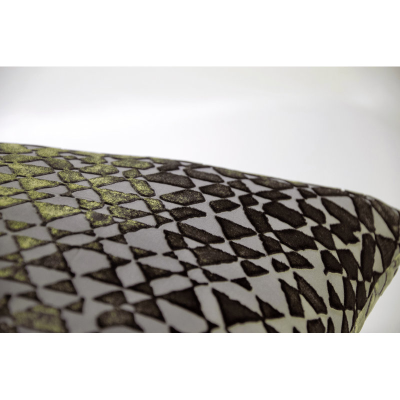 Triangles Lumbar Velvet Pillow Cover & Insert, Oregano, 14" H x 20" W