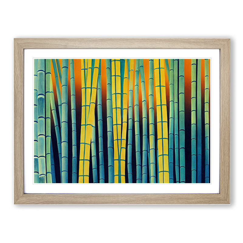 Artistic Abstract Bamboo Forest - Single Picture Frame Print, 46cm H x 64cm W x 2cm D, Oak Framed