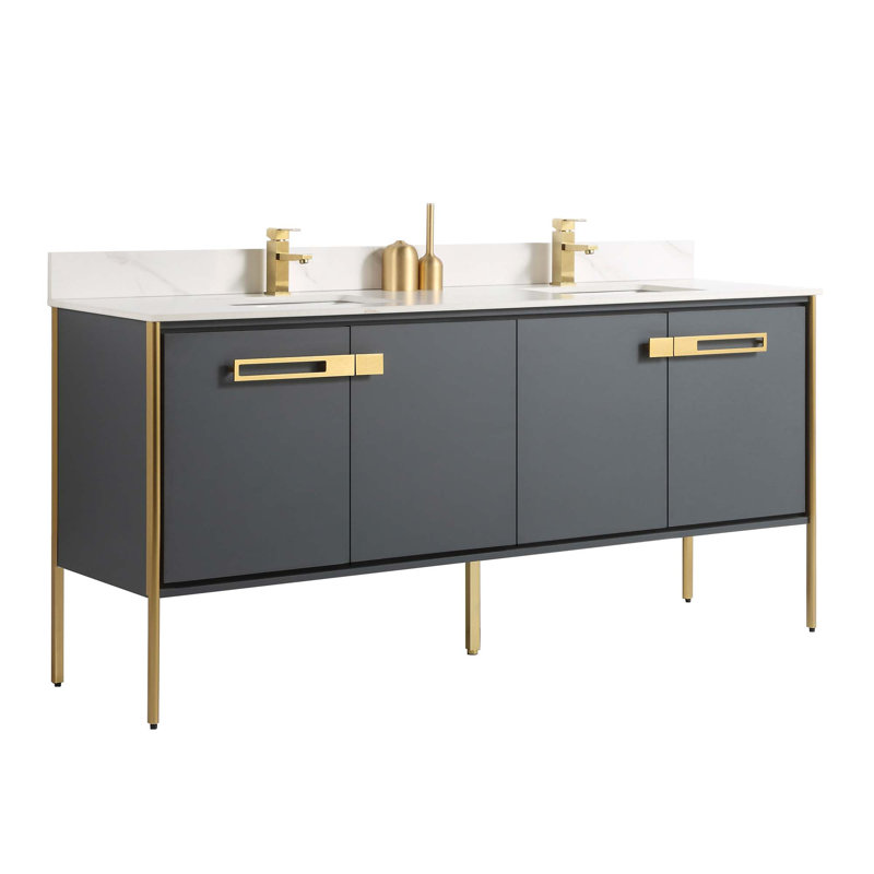 72 Double Bathroom Vanity, Satin Brass, Onix Gray