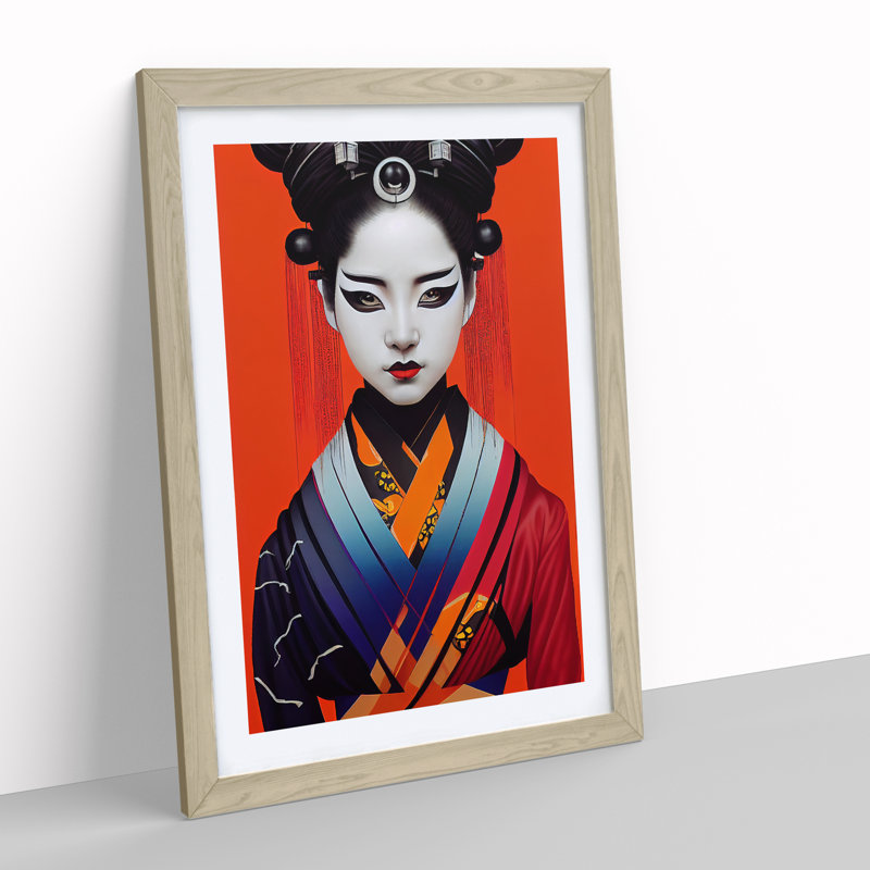 Contemporary Geisha No.4 - Single Picture Frame Print, 64cm H x 46cm W x 2cm D, Oak