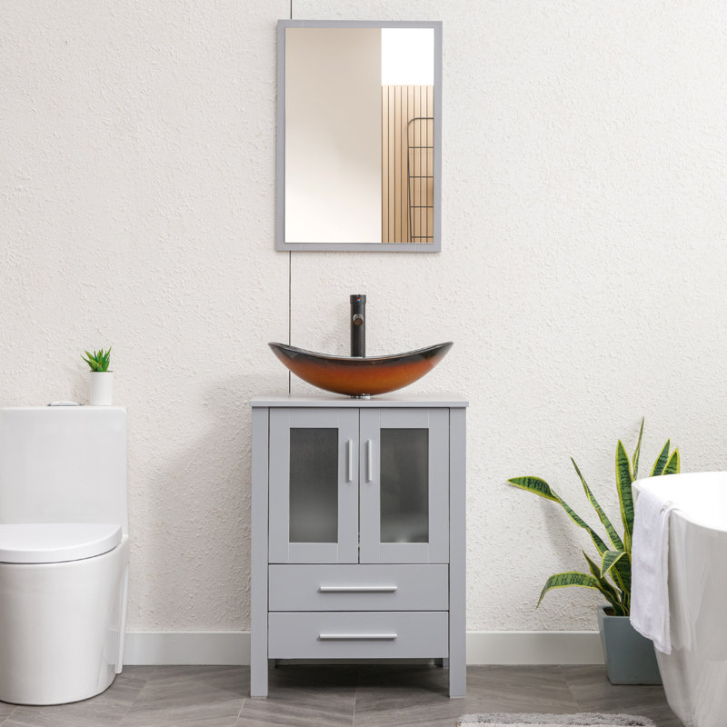 Finition de la base: finition du plateau blanc: meuble-lavabo simple autoportant bleu de 24 po avec comptoir en bois manufacturé
